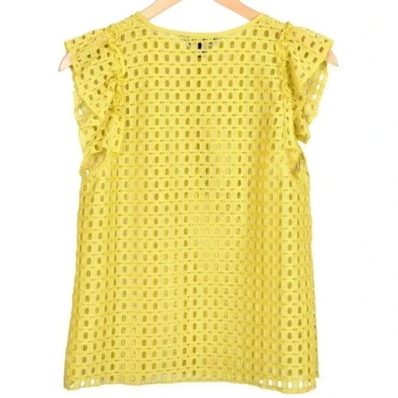 Banana Rupublic Yellow Eyelet Lace Ruffle Sleeve Blouse Top XS - Picture 5 of 6